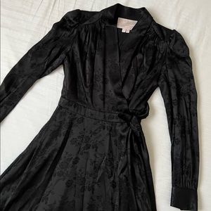 Gal Meets Glam black long sleeve wrap midi dress with bishop sleeves size 2
